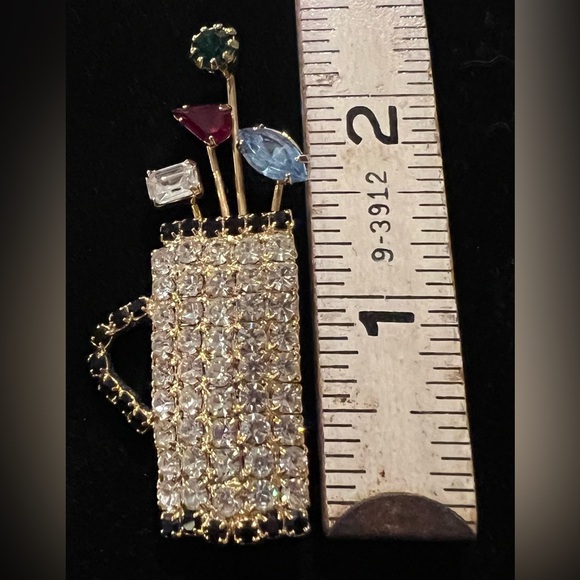 Vintage Women’s GOLF BAG & GOLF CLUBS Rhinestone Brooch ~ Prong Set ~ Gold Tone - Picture 7 of 10
